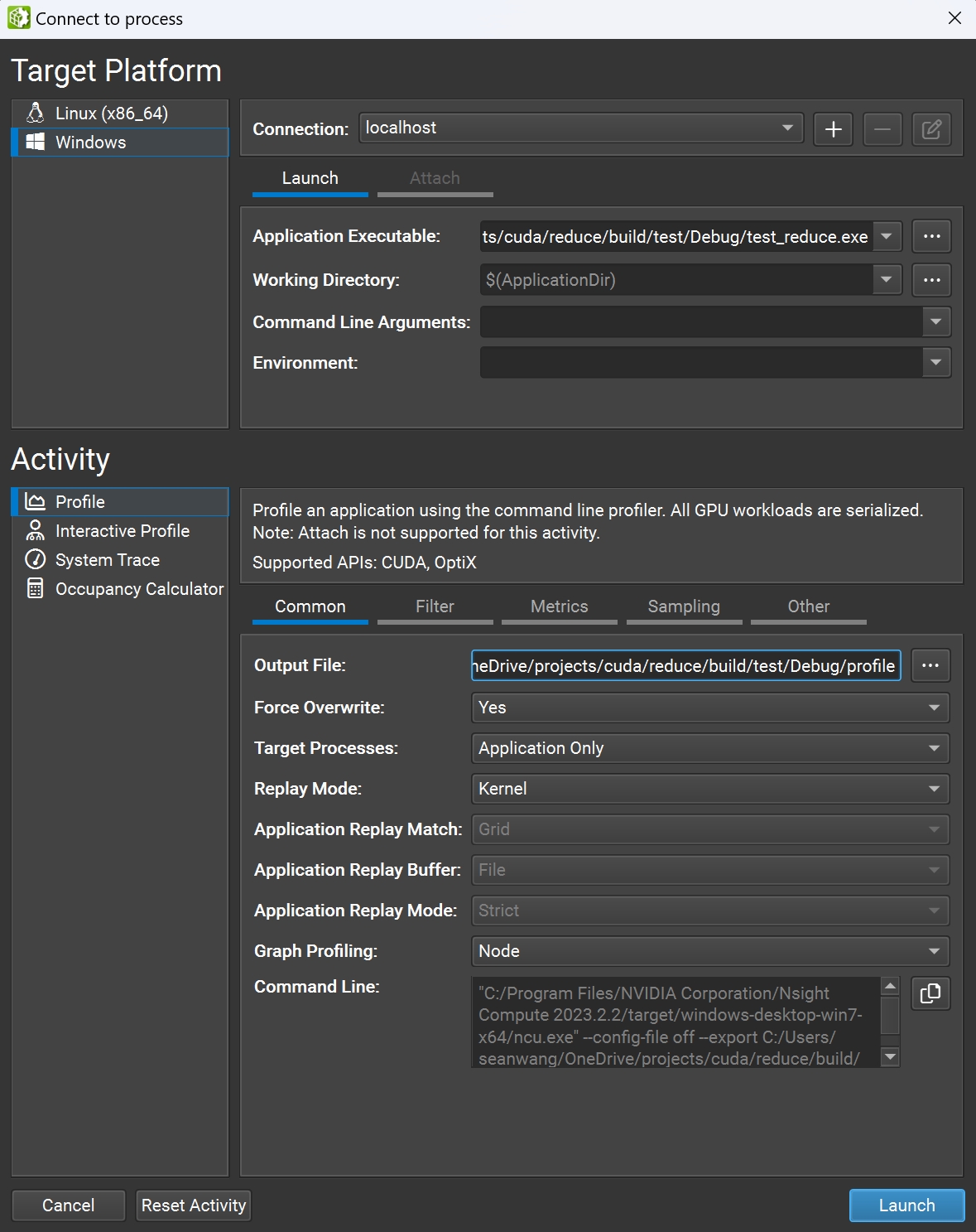 Figure 7.2: Nsight Compute Connection Window